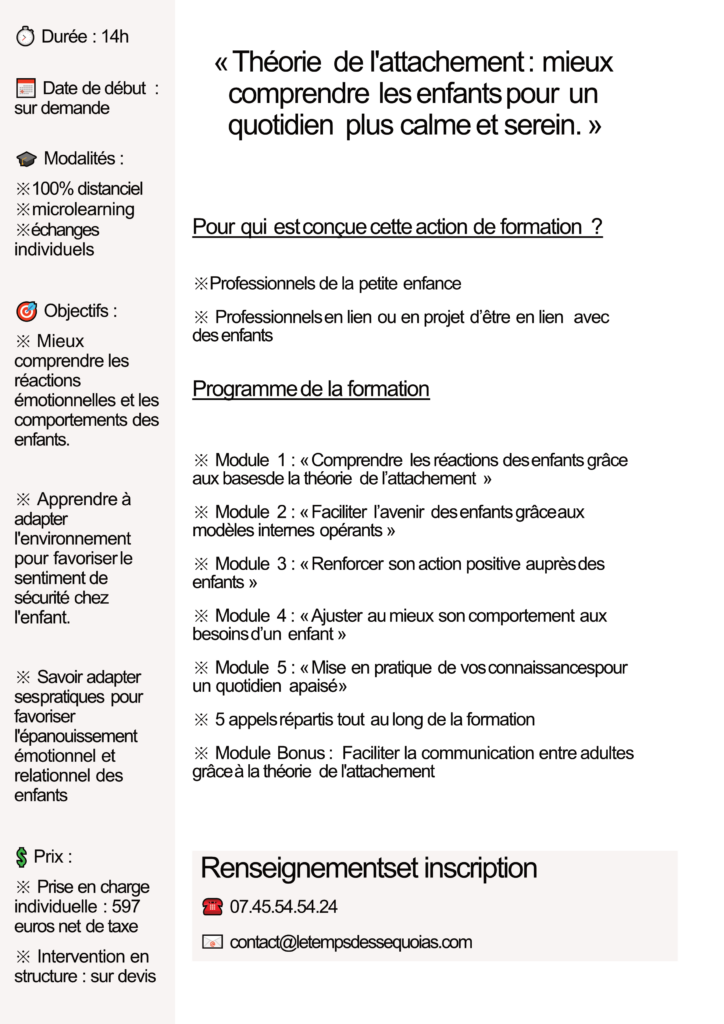 Formation théorie de l'attachement pour les professionnels de la petite enfance et du soin en lien avec des enfants